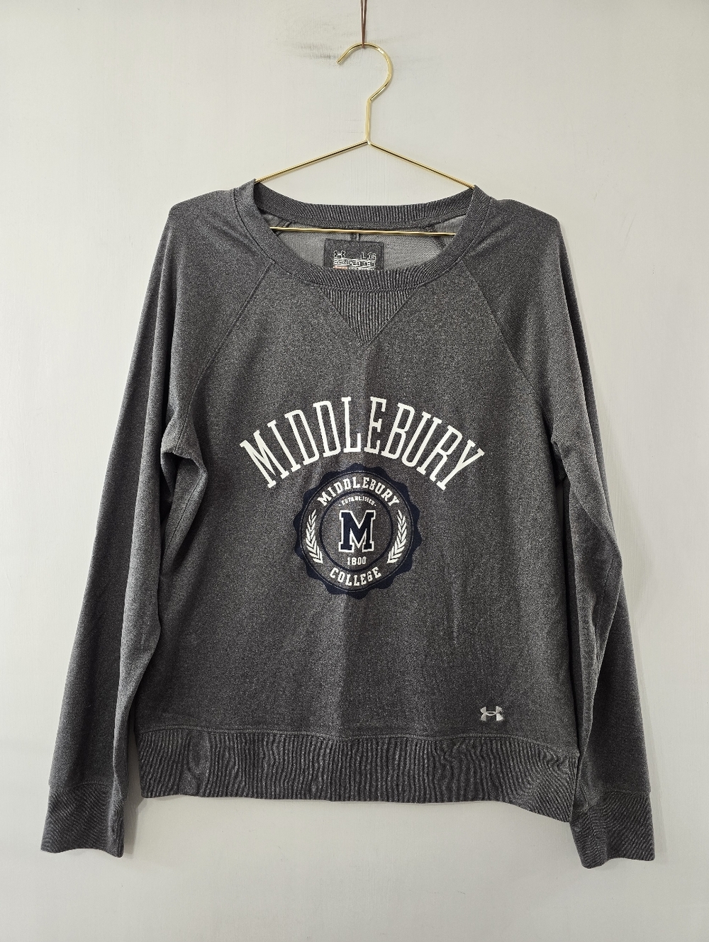 Under Armour UA Middlebury College Crewneck Jersey Logo Collegiate Sweatshirt L